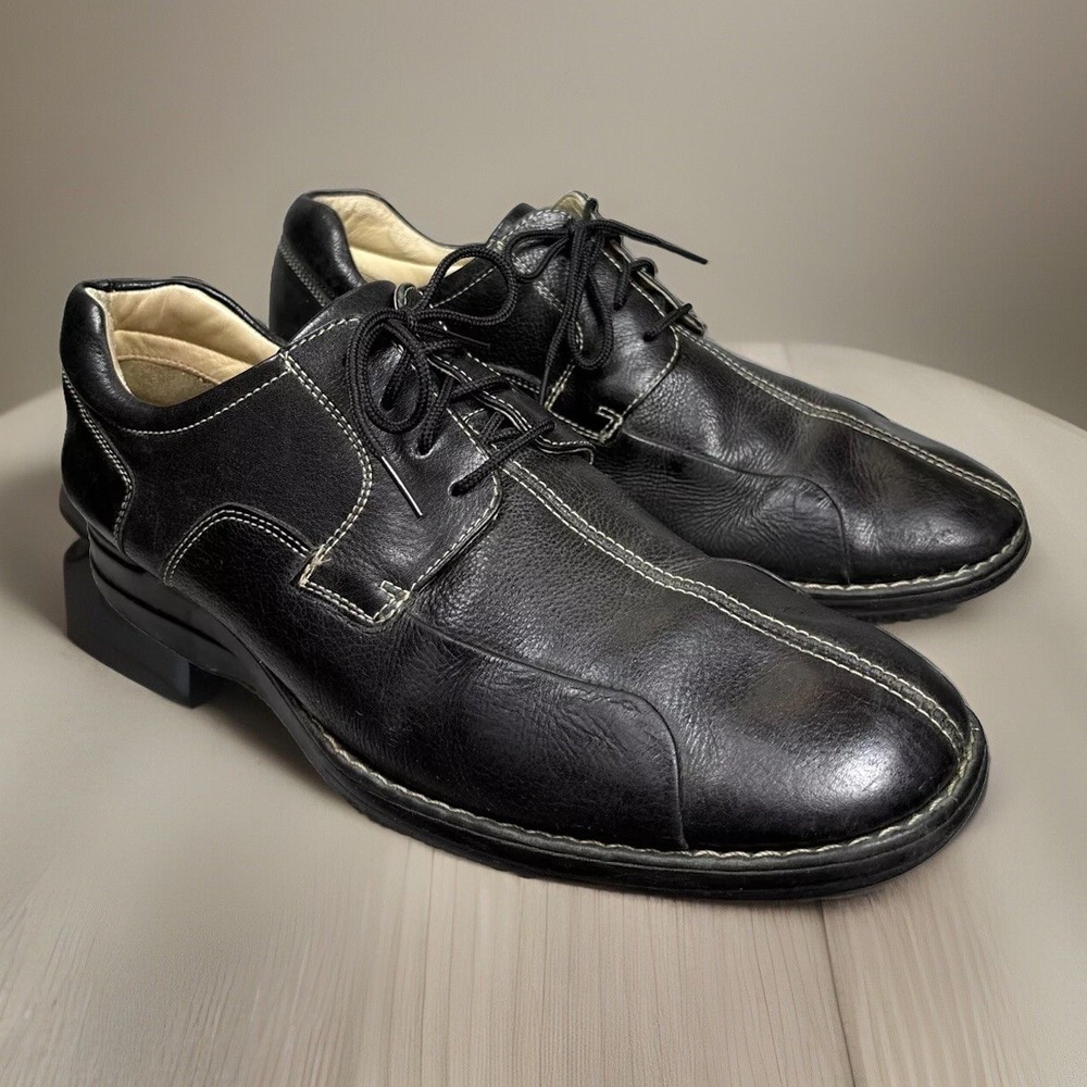 Johnston & Murphy Shoes 9.5M Black Shuler Bicycle Toe Derby Contrast Stitch